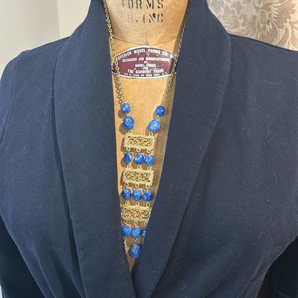 Pretty vintage blue bead, Art Deco style necklace - Picture 10 of 12